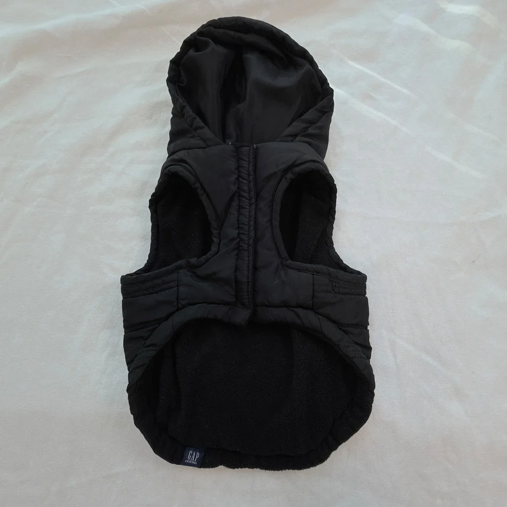 Gap Puffer Vest Dog Small Black Excellent Quilted Hooded Fleece Lined Jacket